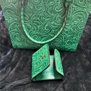 Patricia Nash Green Embossed Leather Satchel
